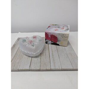 STUDIO NOVA Heart Shaped Trinket Box Dish Bowl 3D Emboss Glass Frosted Pink Rose